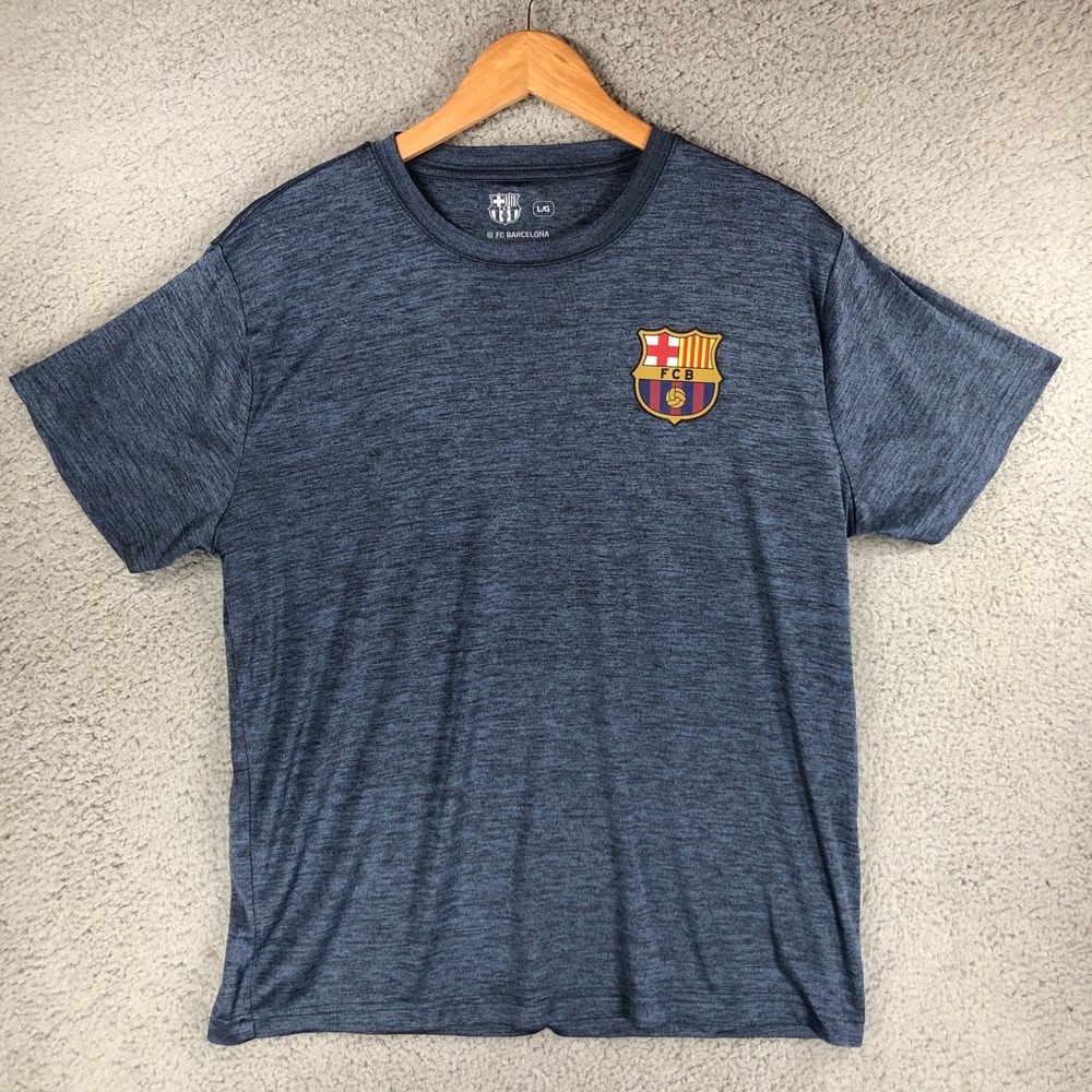 FC‎ Barcelona Mens Large Heathered Blue Soccer Crest T-Shirt RN139146 CA56659